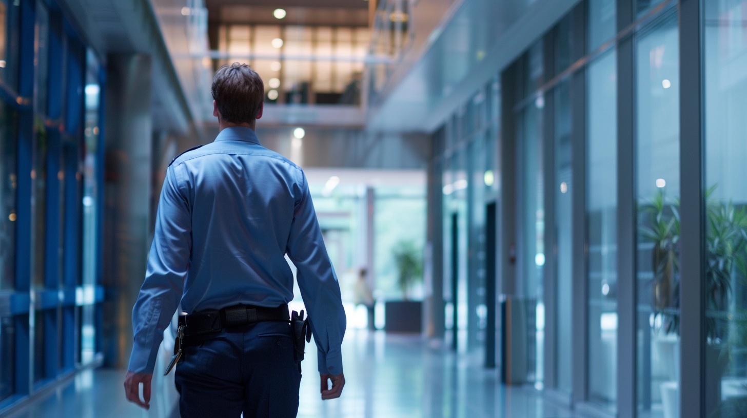 Beveiligingsmedewerker in Nederland tijdens nachtdienst